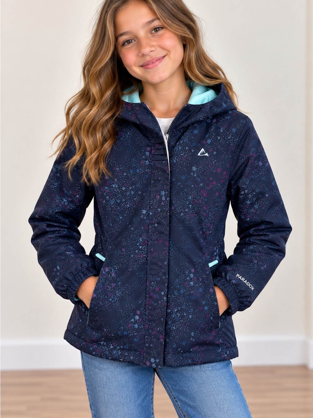 Paradox Girls Navy Printed Hooded Jacket – Size 10/12